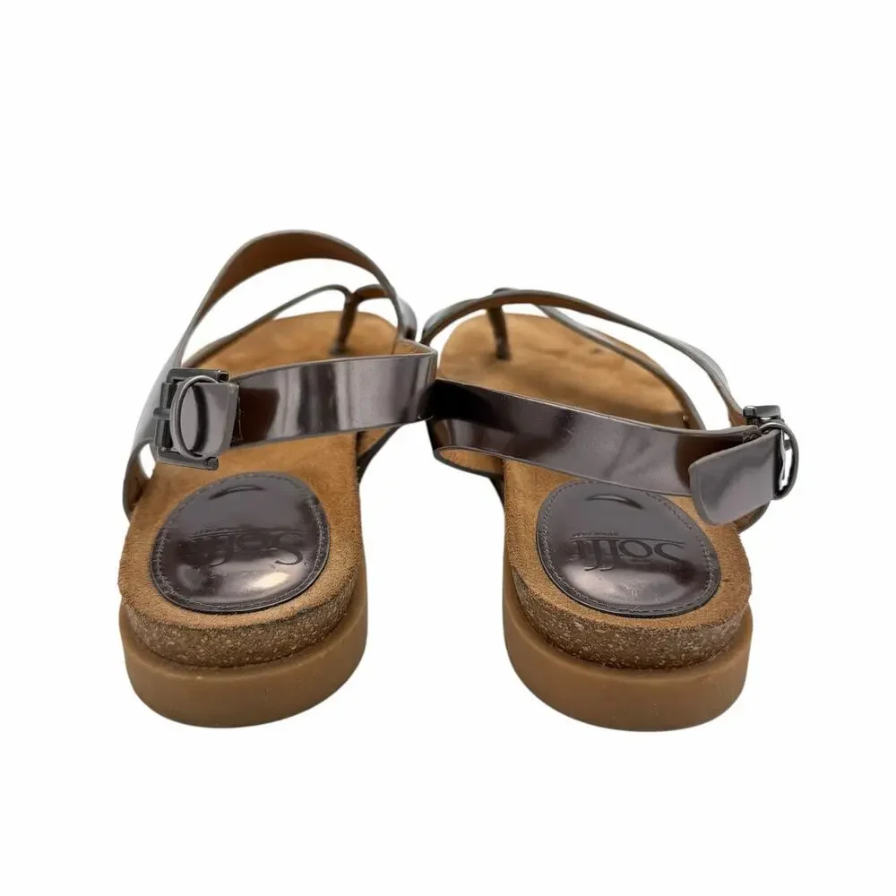 Sofft Rory Pewter Patent Leather Strappy Heel Buckle Thong Comfort Sandals